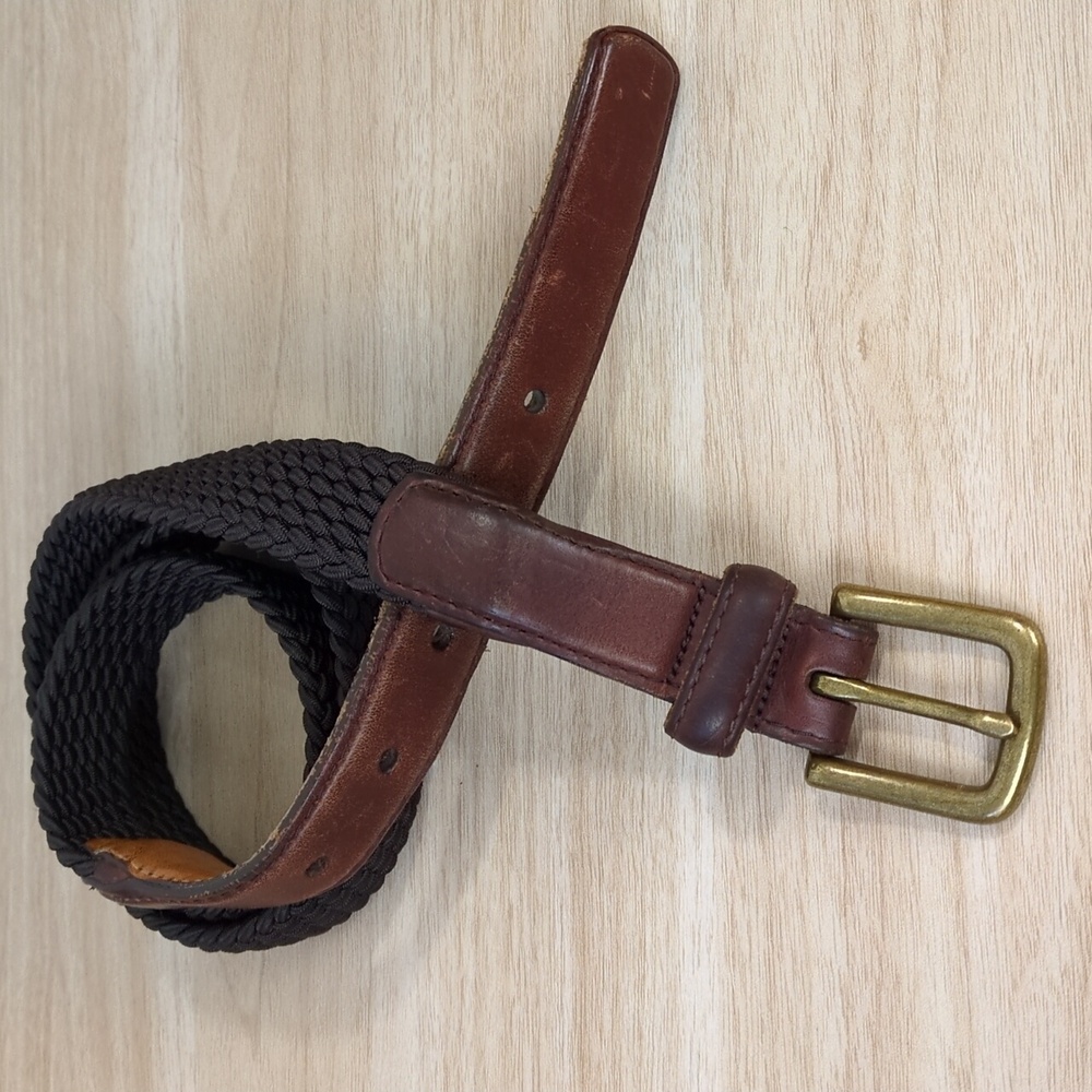 Leather Belt with Square Brass Buckle Size 38